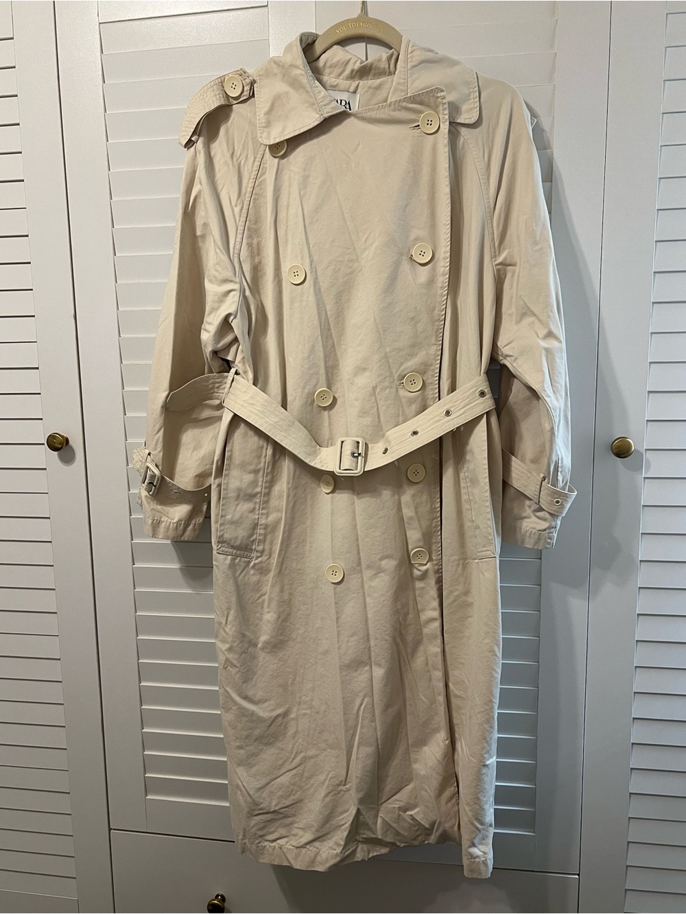 Zara Double-Breasted Cream Trench Coat with Belt